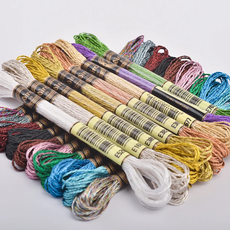 Silver Gold Thread 19 Colors Embroidery Floss for Cross Stitch Kit 8 Meter Per Piece Embroidery Thread