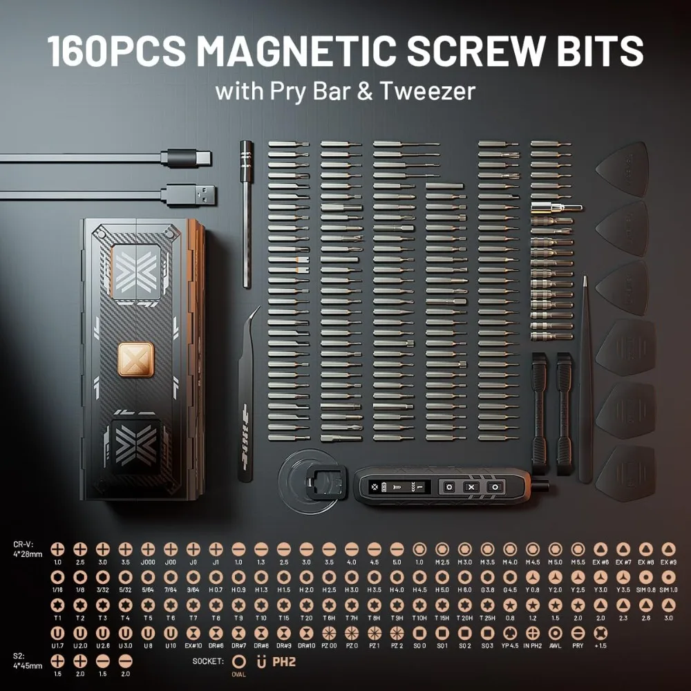 

Electric Screwdriver Set, 181 in 1 Cordless Screwdriver, 3 Torque Settings with 160 Magnetic Precision Bits, Power Screwdriver