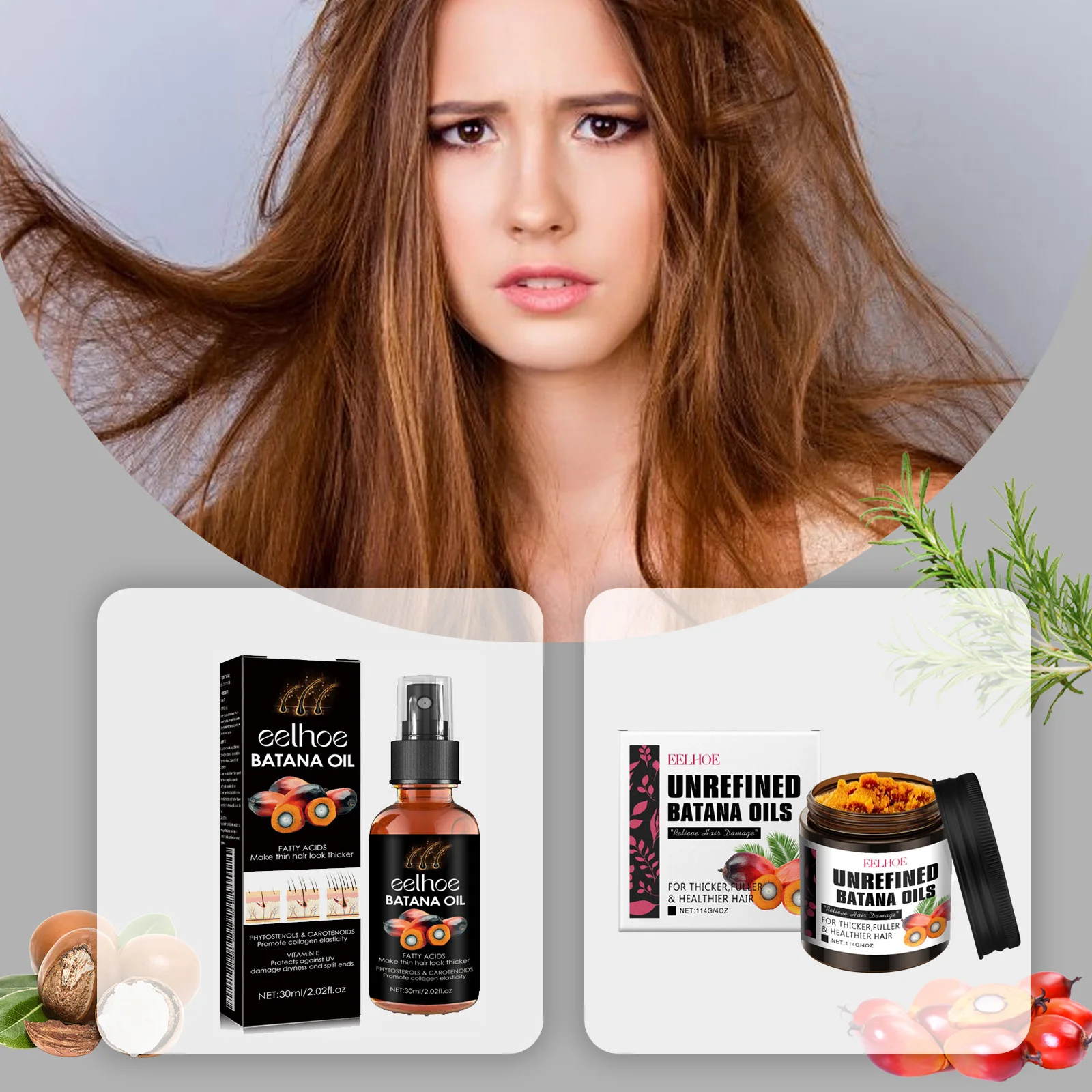 Kit de Acondicionador y Spray para el Cabello Batana, Reparación Profunda para Cabello Seco y Dañado, Control del Frizz, Crecimiento del Cabello, para Mujeres y Hombres