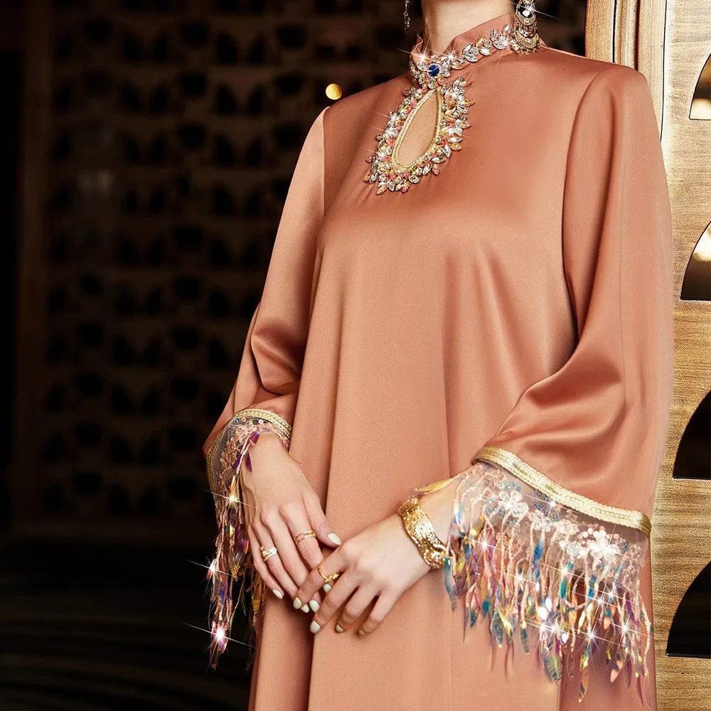 Pullover Dress High Neck Maxi Length Elegant with Nameless Noblewoman Style Flowing Fringe Loose Fit Dress Summer for Women