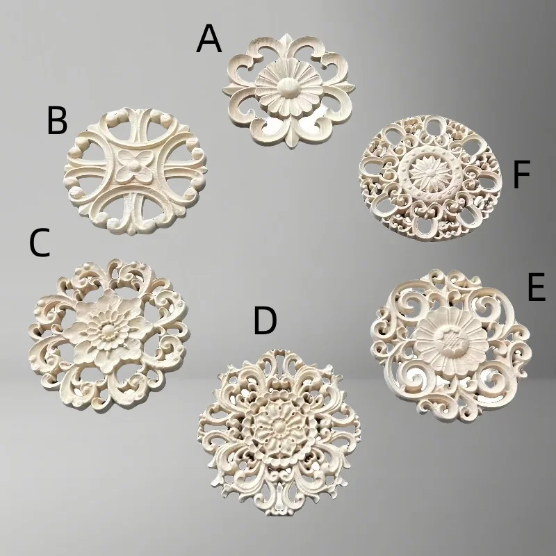 أقراص خشبية صلبة أنيقة على الطراز الأوروبي والأمريكي - منحوتات زهور مستديرة/مجوفة لتعزيز باب خزانة الملابس #1