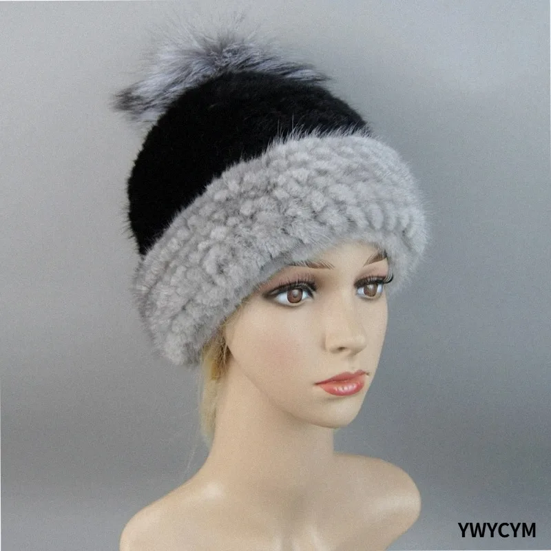 Good Elastic Luxury Winter Women Warm Natural Mink Fur Hats Female Fur Hat Fashion Knitted Ladies Real Mink Fur Beanies Caps