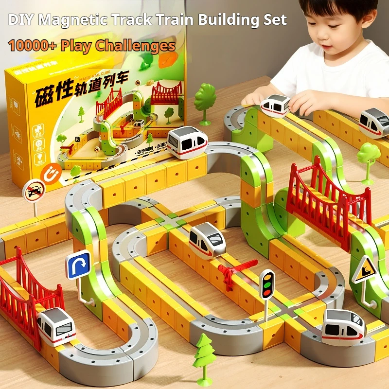 Cubo versátil magnético, trem pequeno elétrico, trilho de alta velocidade, carro magnético, montagem diy, brinquedo, presentes de festival para crianças