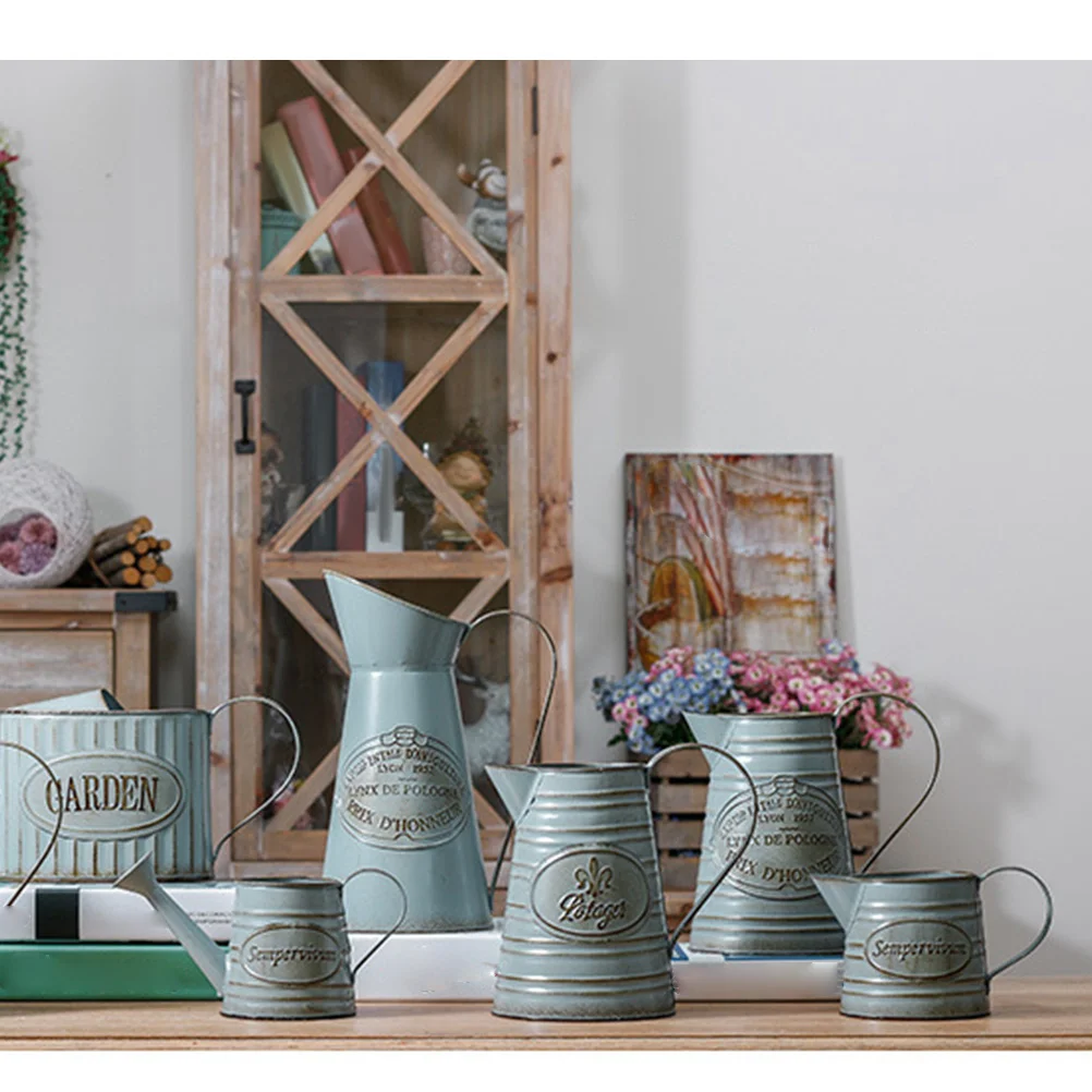 

2Pcs Chic Iron Flower Container Vintage Bonsai Pot Rustic Decorative Flower Vase Home Garden Decoration Decorative Vase