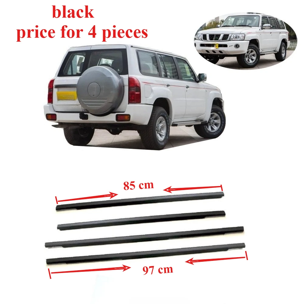 

4 Pieces Black Moulding Window Door Belt Line for Nissan Patrol Y61 1995-2005 Weatherstrip Protect Rubber Seal 82820-VB000