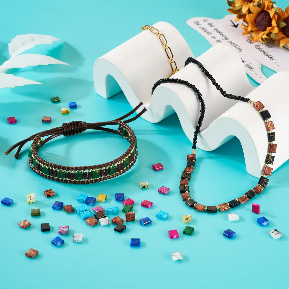 180Pcs Mini Flat Rectangle 2-hole Loose Beads Colorful Opaque Seed Beads for Necklace Bracelet Jewelry Making Accessories