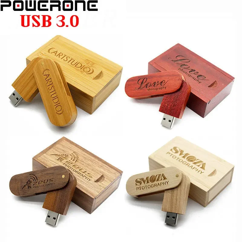 Free Custom Logo USB 3.0 Flash Drives 64GB Wooden Box Pendrives 32GB Wedding Gift Memory Stick 16GB Photography Pen Drive 8GB