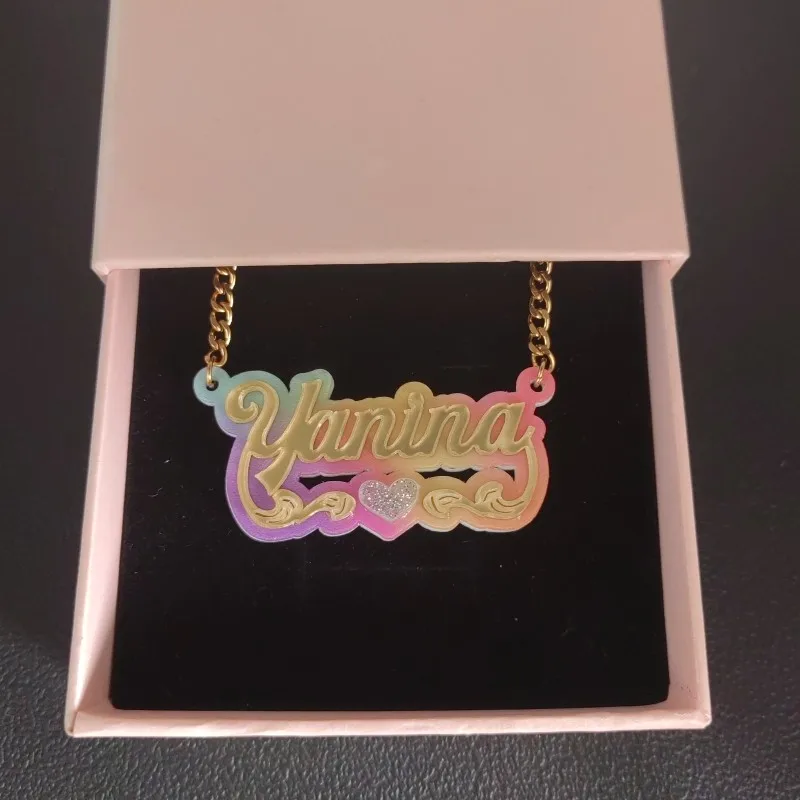 Customized Rainbow Name  Necklace Fashion Simple Personality Acrylic Custom Name Special Significance Jewelry Christmas Gift
