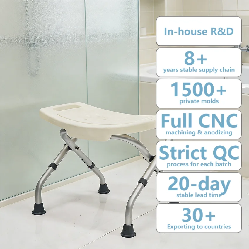 

Simplywalk Aluminum Alloy 136KG Bath Shower Chair Height Adjustable Nursing Home Supplies MDR CE Certification Long-term Partner