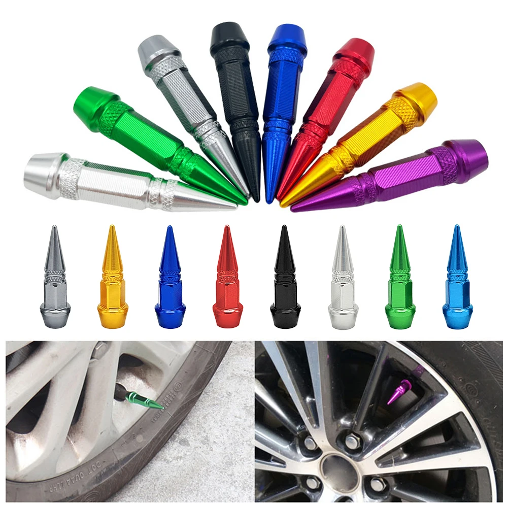 1Pcs Universal Aluminum Alloy Motorcycle Car Auto Bike Spike Shape Dustproof Tire Wheel Stem Valve Caps Car Styling Tunning