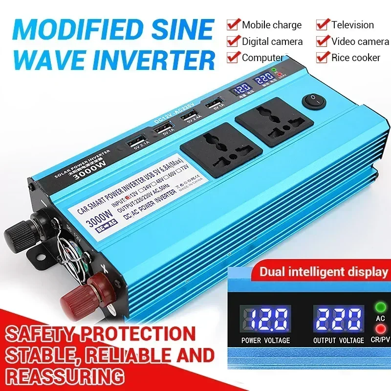 3000W/4000W/5000W Modified Sine Wave Inverter DC 12V to AC 220V Voltage Converter Transformer 4usb Solars Power Inverter Charger