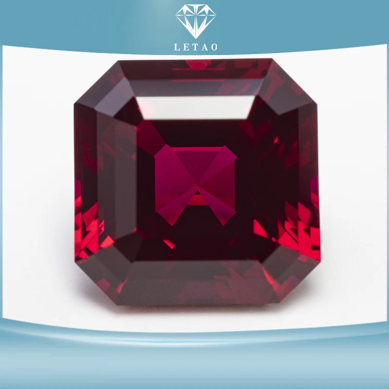 Lab Grown Ruby Square Pigeon Blood Red Asscher Cut VVS1 Gemstone Charms DIYJewelry Making Materials Selectable AGL Certificate