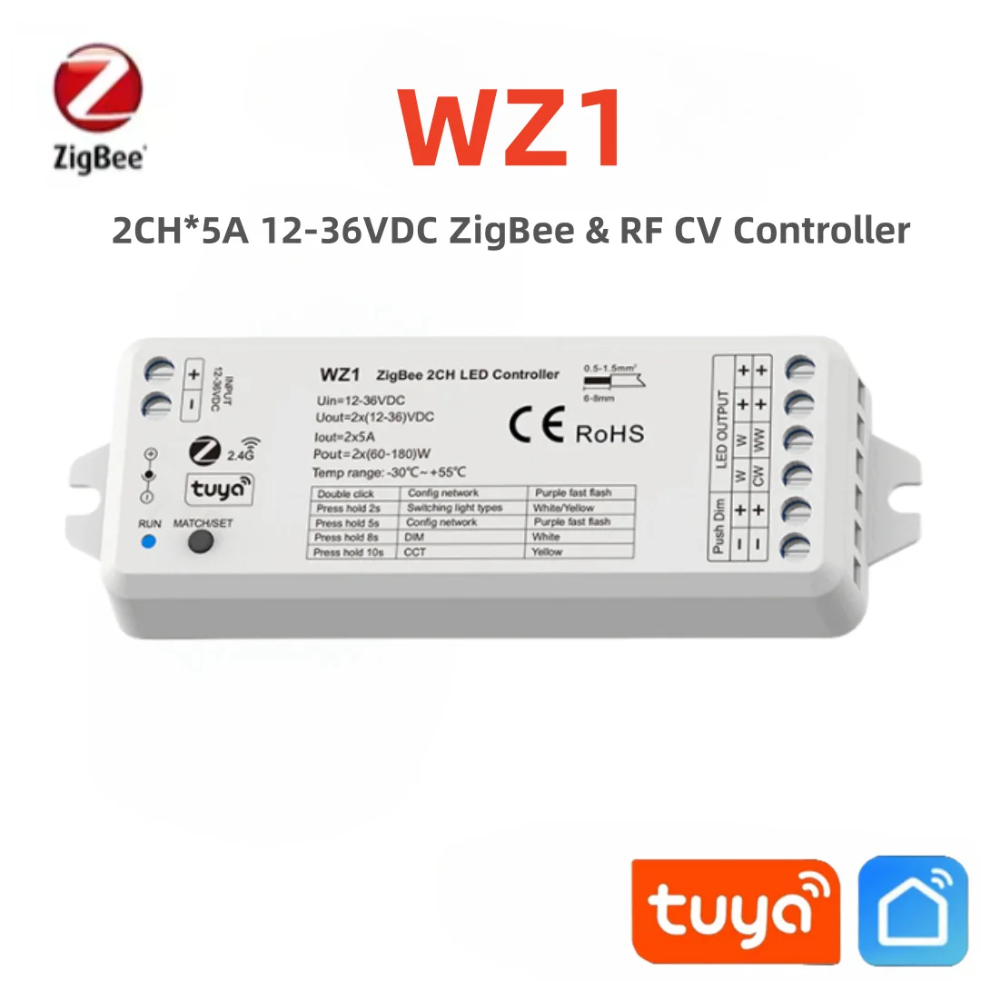 Imagem -02 - Zigbee-controlador de Luzes de Tira Led Kit Remoto para Cor Única Cor Única Zigbee Tuya Wi-fi rf Wz1 2ch 12v24v Rt1 Rt2 Tw1 Tw2