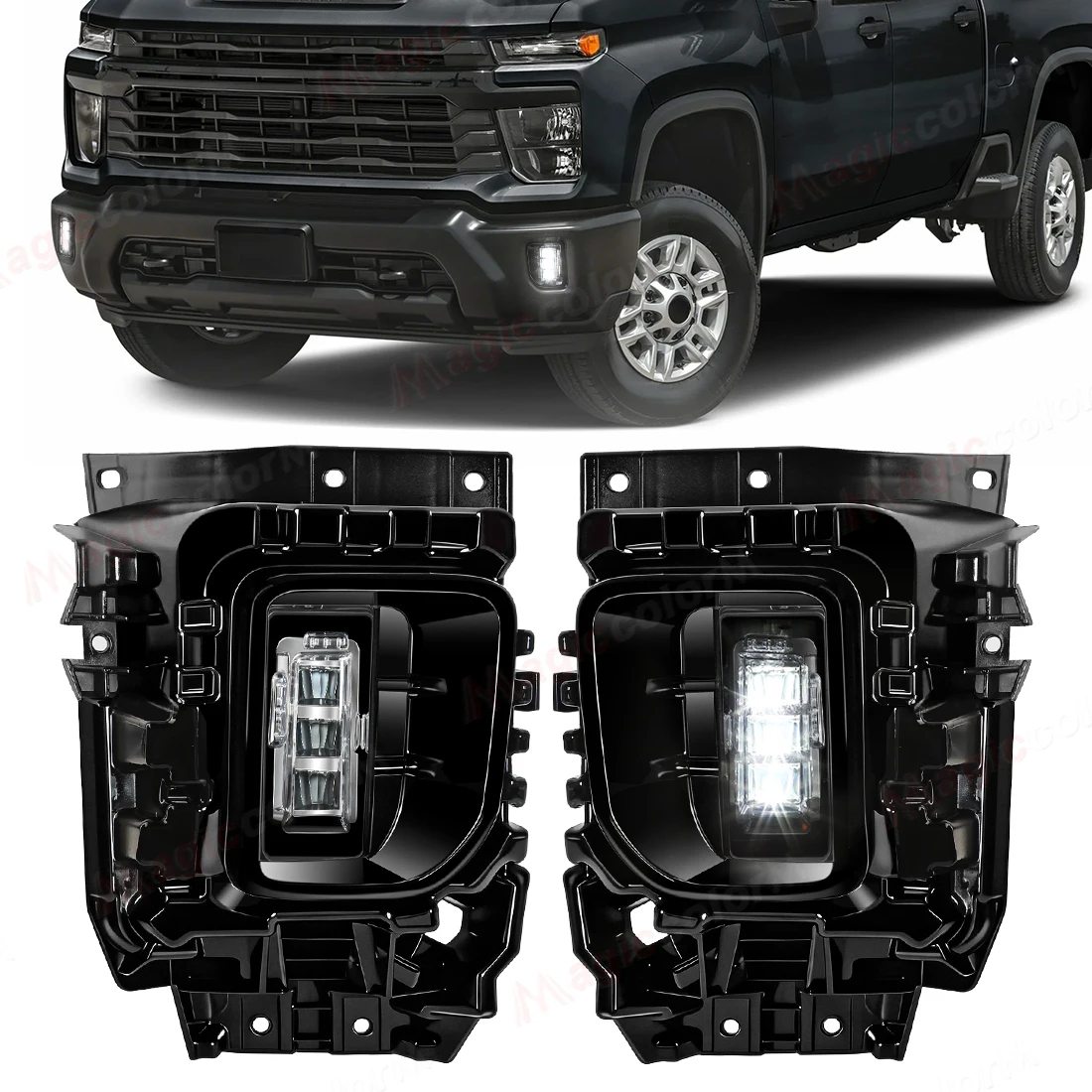 For Chevy Chevrolet Silverado 2500HD 3500HD 2024 2025 Car LED Fog Lamps Daytime Running Lights DRL Front Bumper Headlights 12V