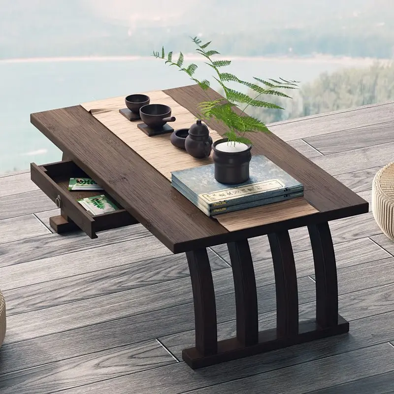 Chinese bay window small coffee table tatami simple window sill balcony bamboo tea table low table carpet small table sitting on