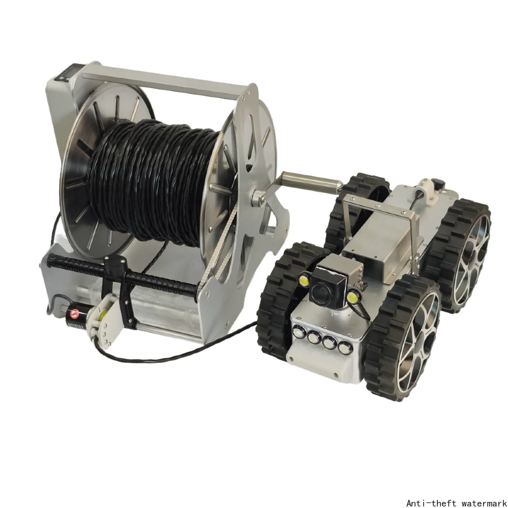 Customize CCTV 30cm Pipeline Inspect Crawler IP68 Waterproof 200 Meters Cable Large Sewer APP Software Count Length