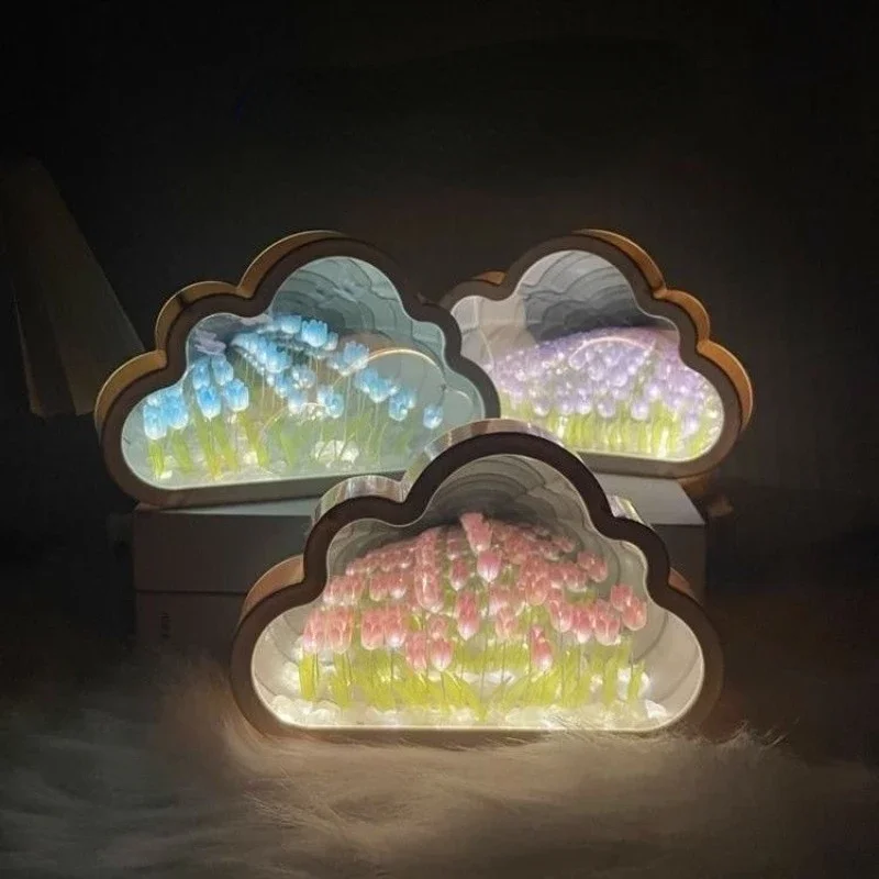 Luci Creative fai da te fatte a mano Tulip Cloud Flower Sea piccola luce notturna atmosfera luce trasparente regalo di natale lampade notturne