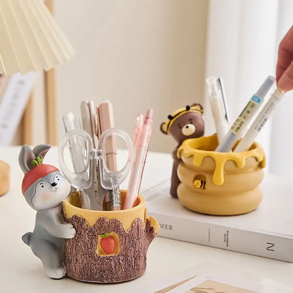 Decorative Room Decor Gardening Mini Basket Pencil Stand Container Cartoon Animal Ornaments Resin Multifunctional Pen Holder