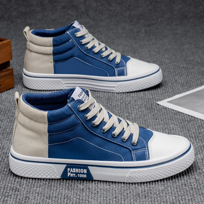 

Large-sized Canvas Men Shoes New Breathable Mid-top Boots Casual Flat Shoes Height-increasing Trendy Sports Shoes for Teenagers