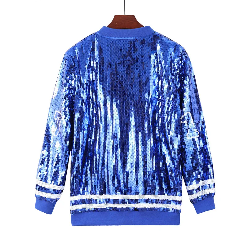 Summer new fashion digital sequin women casual loose jacket simple baseball collar female long sleeved coat tops
