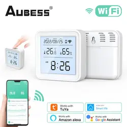 Tuya-Sensor de temperatura y humedad con WiFi, batería con pantalla LCD, Control por voz, aplicación SmartLife, Alexa y Google Home