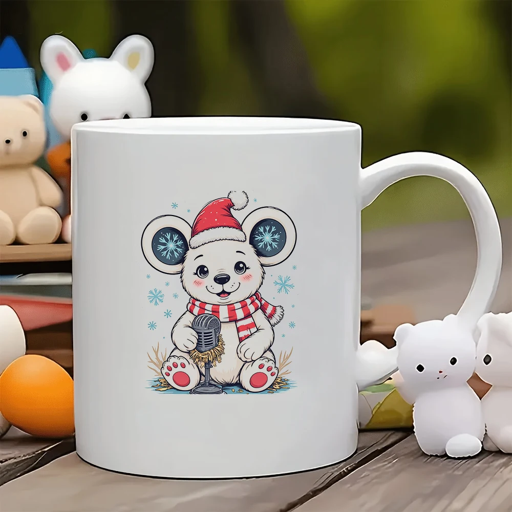 Tazza per microfono con orso di Natale dei cartoni animati, tazza per bambini da 11 once, regalo di Natale, set di tazze da caffè per ufficio familiare