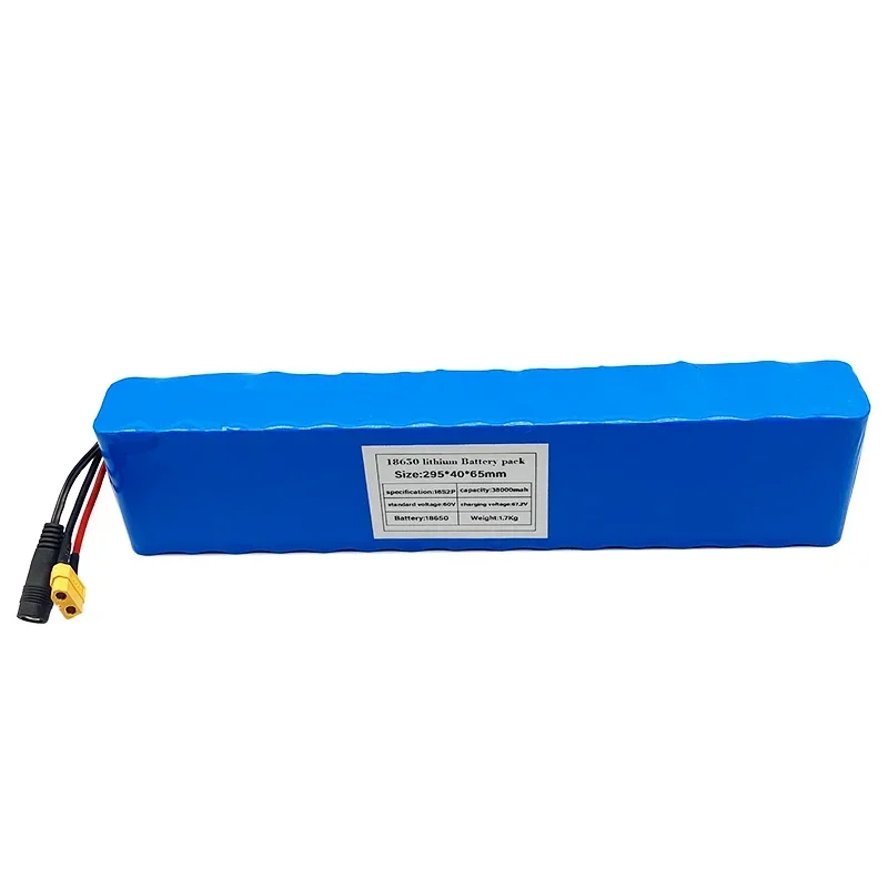 Free shipping 60V 16S2P 38Ah 18650 lithium-ion battery pack 67.2V 38000mAh for electric bicycle scooter, with BMS 1000W+charger