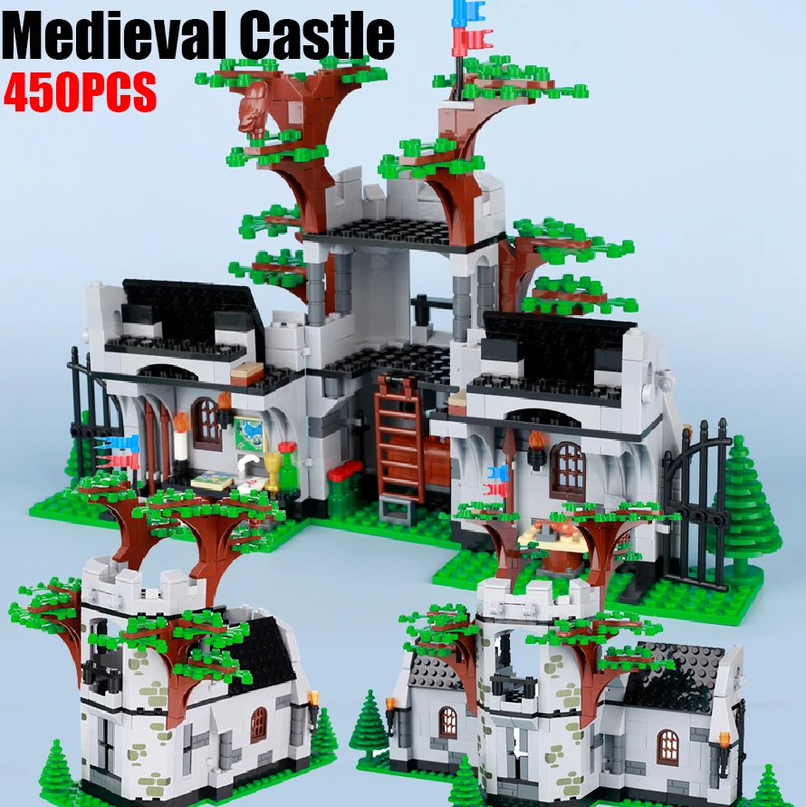 MOC Medieval Military Castle Building Blocks Guard Tower Kit Burg City Gate Cottage Middle Town House Bricks Toys Children Gift