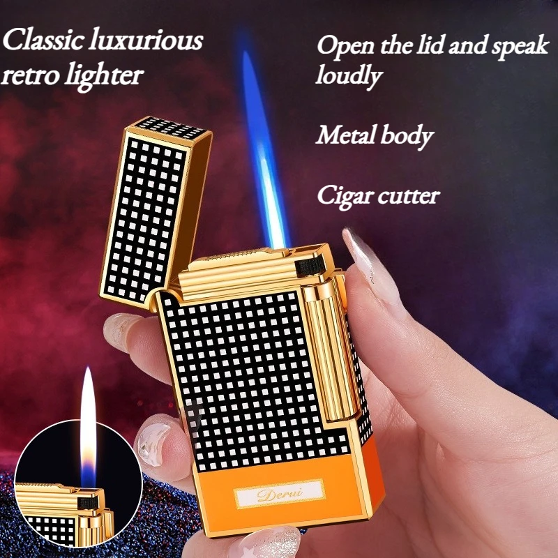 Dual-fire Switch Metal Inflatable Cigar Lighter with Direct Flame Stylish Luxurious Men's High-end Gift Cigar Accessories