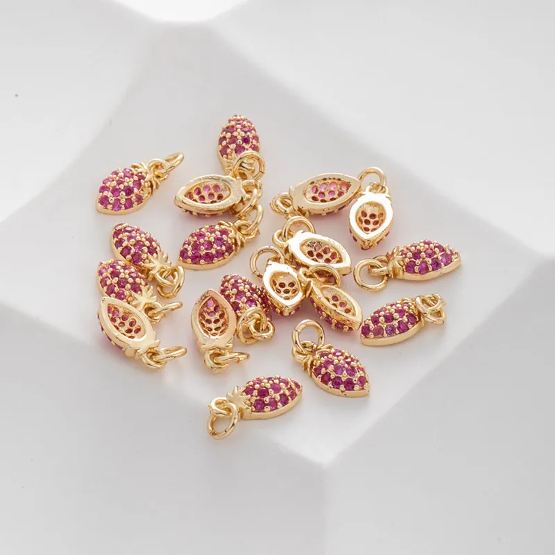 14k Gold Inlaid Zircon Color Zirconium Cute Strawberry Pendant 5 * 10mm Beautiful Small Fresh DIY Jewelry Accessories