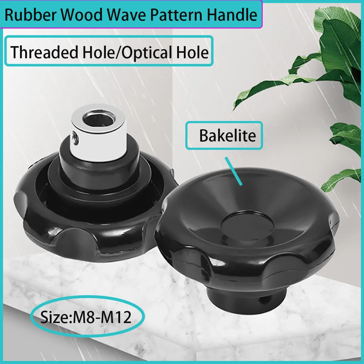 Ergonomic Rubber Wood Wave Handle - M8-M12 Threaded & Light Hole - Premium Wooden Hardware Handle for Home Use