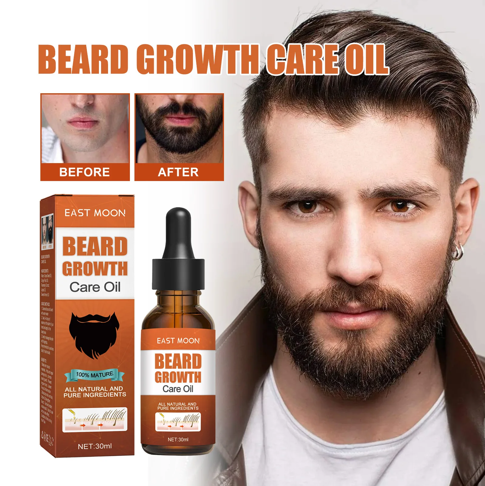 Aceite acondicionador para el crecimiento de la barba para hombres, aceite para el crecimiento de la barba, más fuerte, más grueso, suavizante, rápido, nutritivo