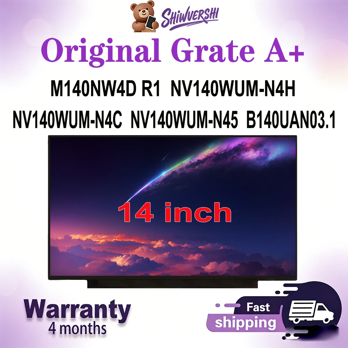 

14 inch Laptop Lcd Screen Monitor Panel Slim M140NW4D R1 NV140WUM N4H NV140WUM N4C NV140WUM N45 B140UAN03.1 30 pins Wholesale