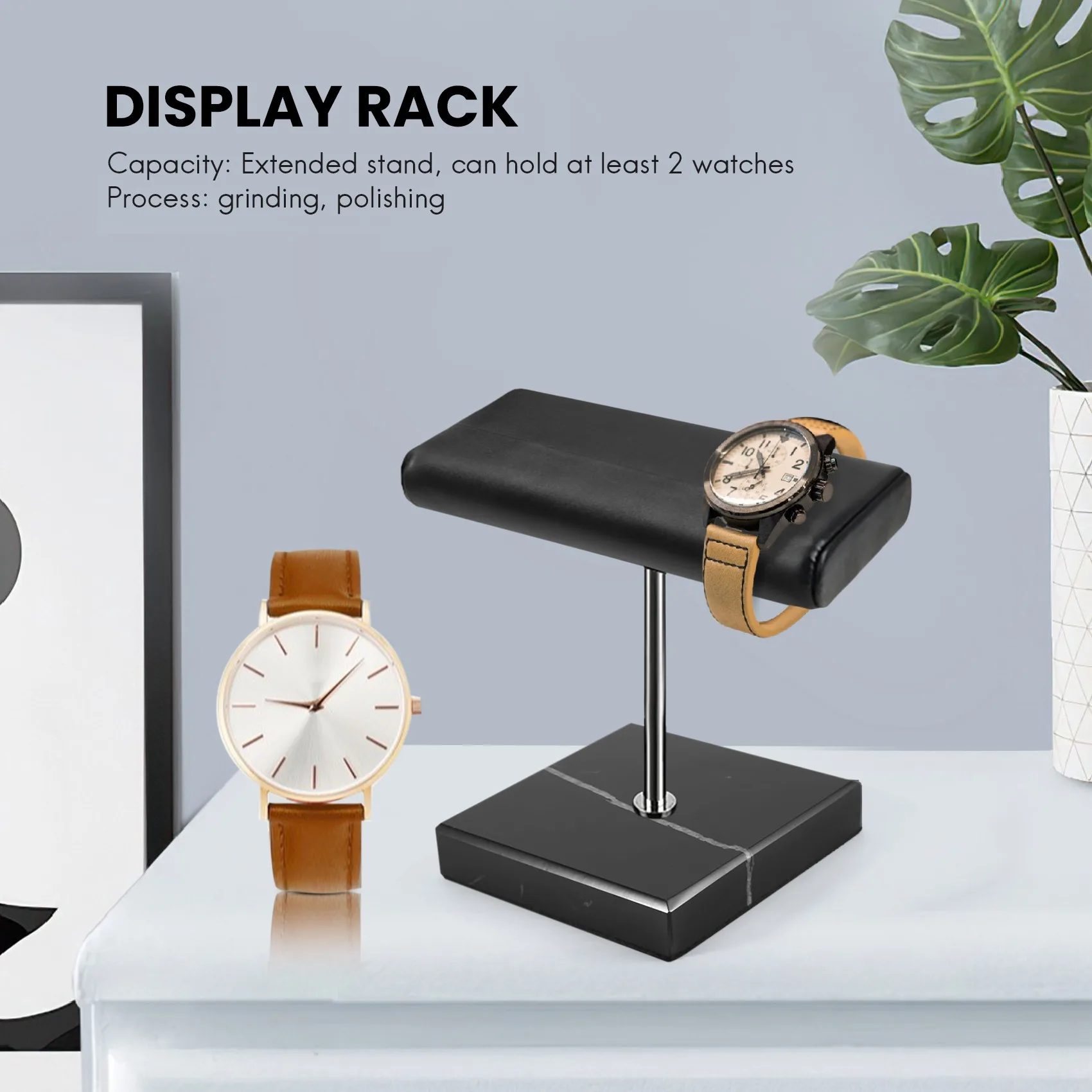 ABQR Base in marmo nero Supporto per orologio Colore argento Asta di metallo Display Puntelli Bracciale Gioielli Allunga supporto per il posizionamento