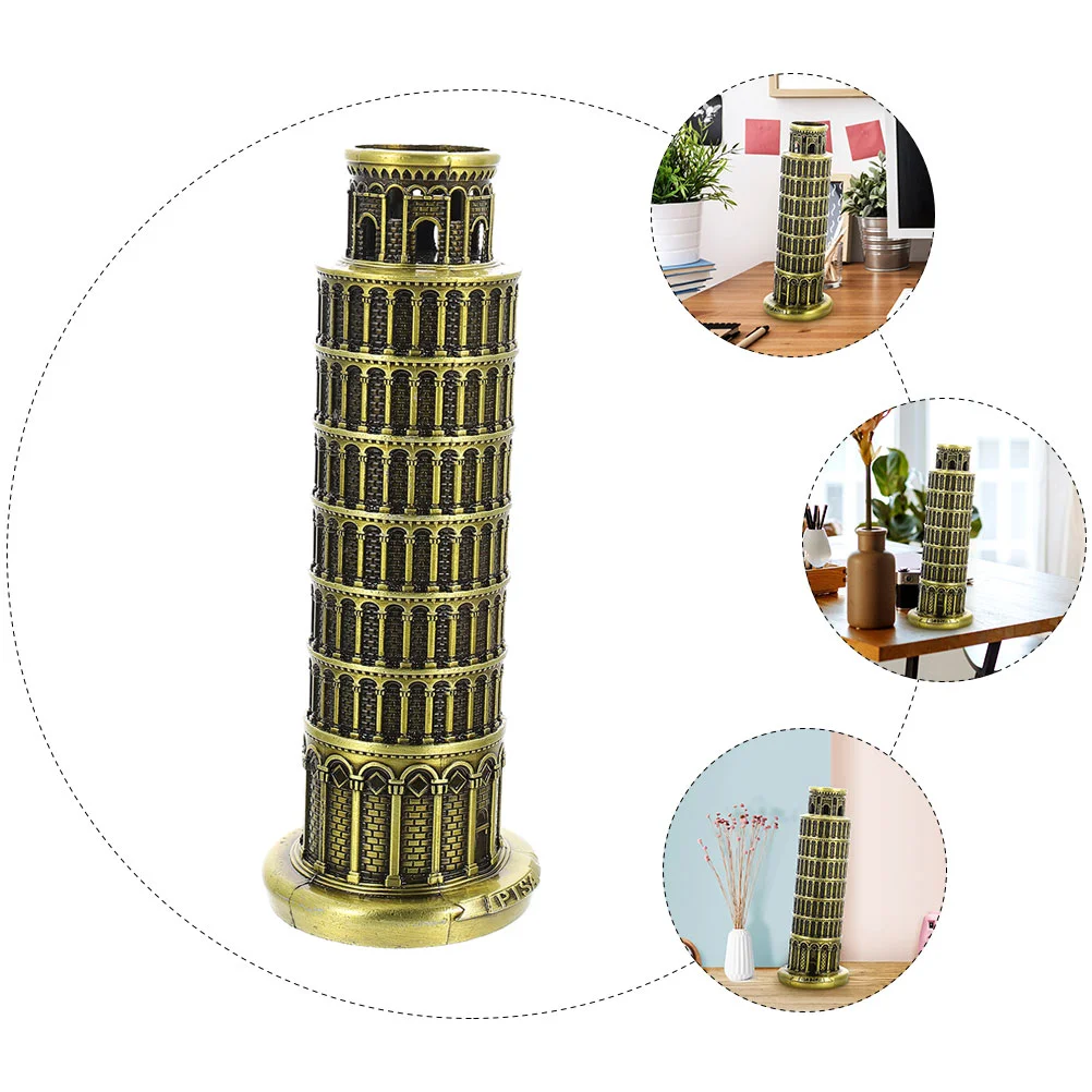 Leaning Tower of Pisa Model Home Ornament Mini Building Architectural Prop Office Decor Souvenir Desktop Alloy Travel Vintage