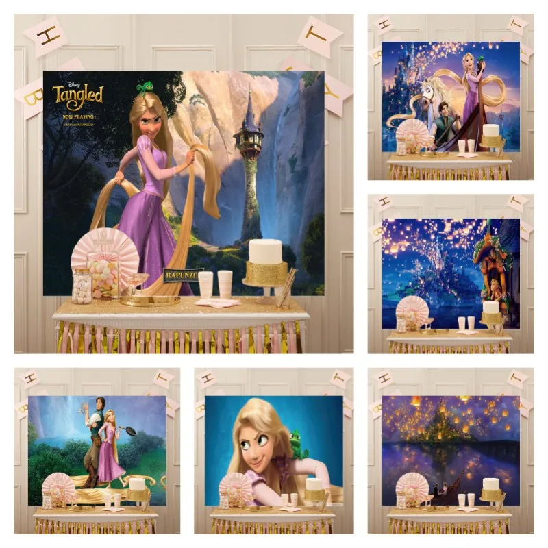 Cake Table Decoration Princess Tangled Rapunzel Backdrop for Girls Happy Birthday Party Decoration Supplies Baby Shower Banner