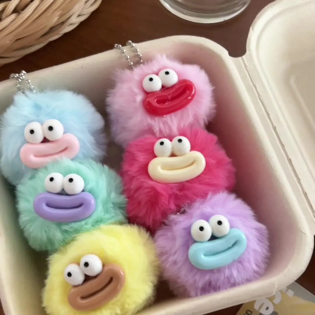 3/6 Pcs Cute Hairball Big Mouth Keychain Pendant Ugly Sausage Mouth Backpack Pendant Couple Gift Bag Pendant
