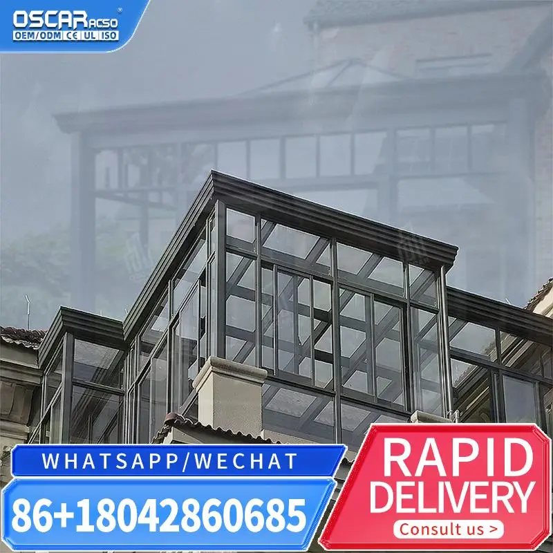 تخطيط قابل للتخصيص، موفر للطاقة، تصميم عصري أنيق ومبتكر من الألومنيوم والزجاج، منزل زجاجي معدني لـ Urban Suburban R