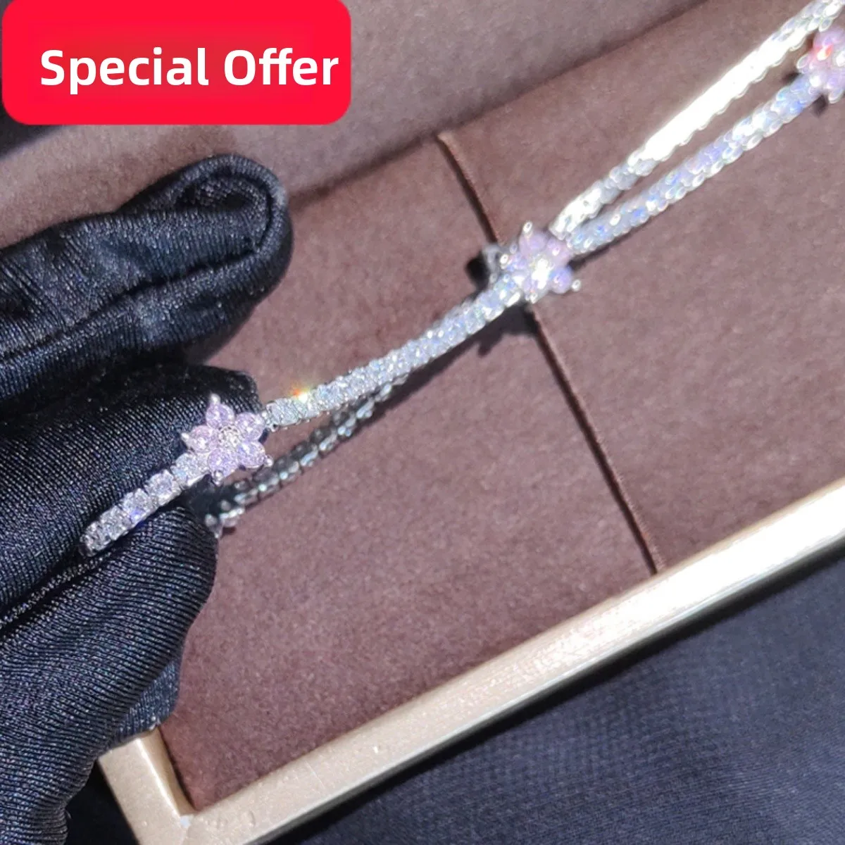 

Специальное предложение, одиночная теннисная цепочка, дрель для ледяного сахара, ожерелье, цепочка на ключицы, женская цепочка из чистого серебра 925, белое золото, супер i...