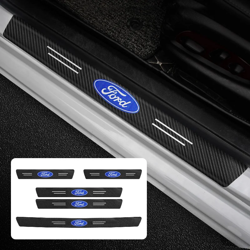 Carbon Fiber Car Door Sill Threshold Anti Scratch Protector Sticker For Ford Fiesta Focus 2 3 MK2 MK3 Ranger Mondeo Fusion Kuga