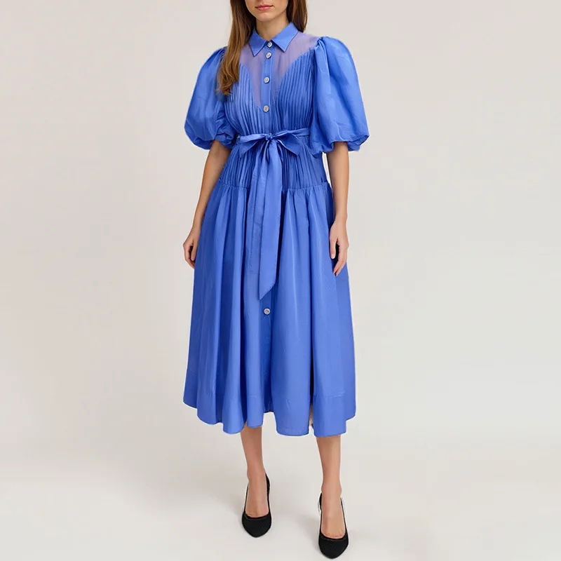 

High-Grade Long Dress 2025 Summer New Color Tied Single-Breasted Design Lapel Dress Women's Fashion