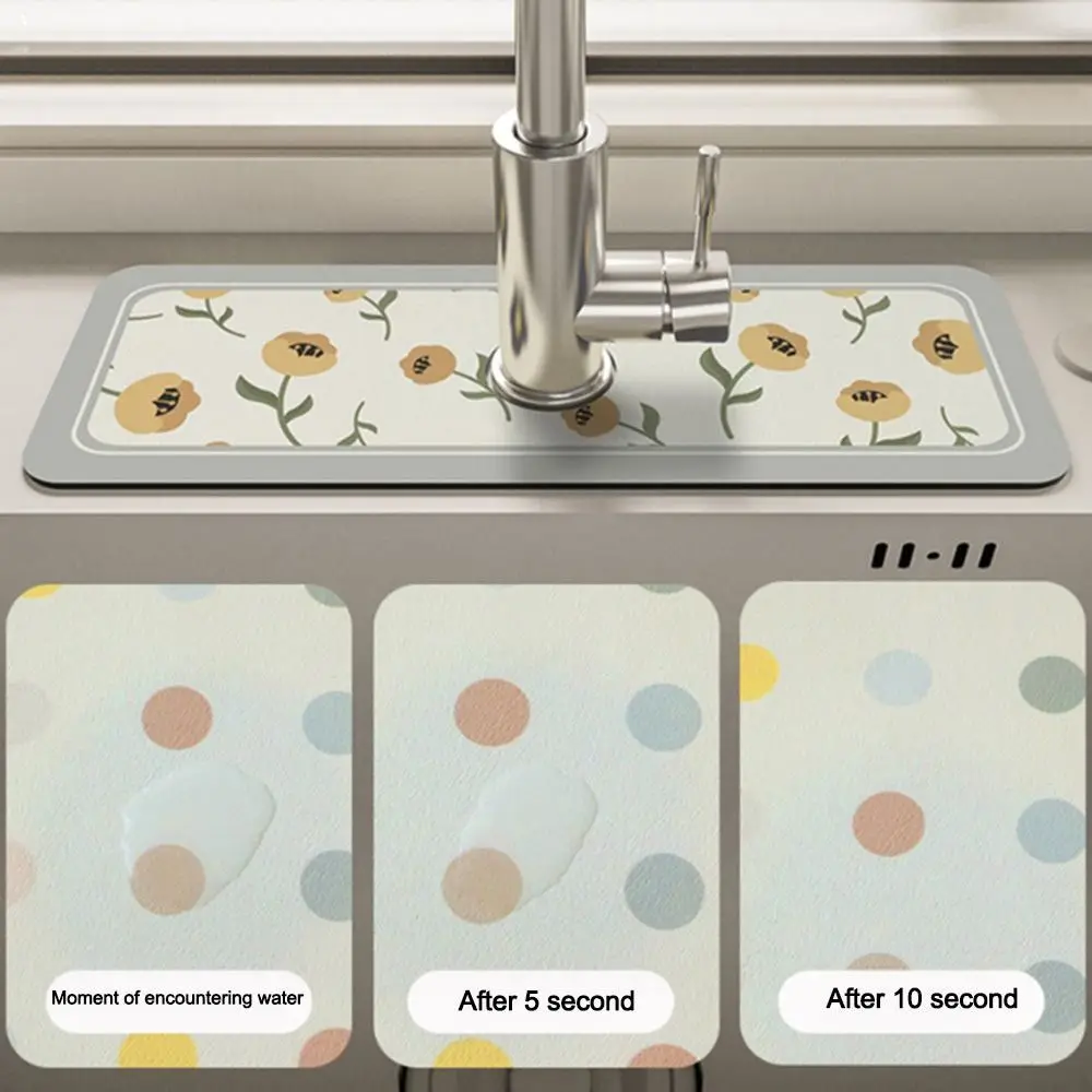 Diatom Mud Faucet Draining Mat Non-Slip Self Absorbent Drying Mat Fantasy Style Quick Dry Countertop Sink Protector Home Kitchen