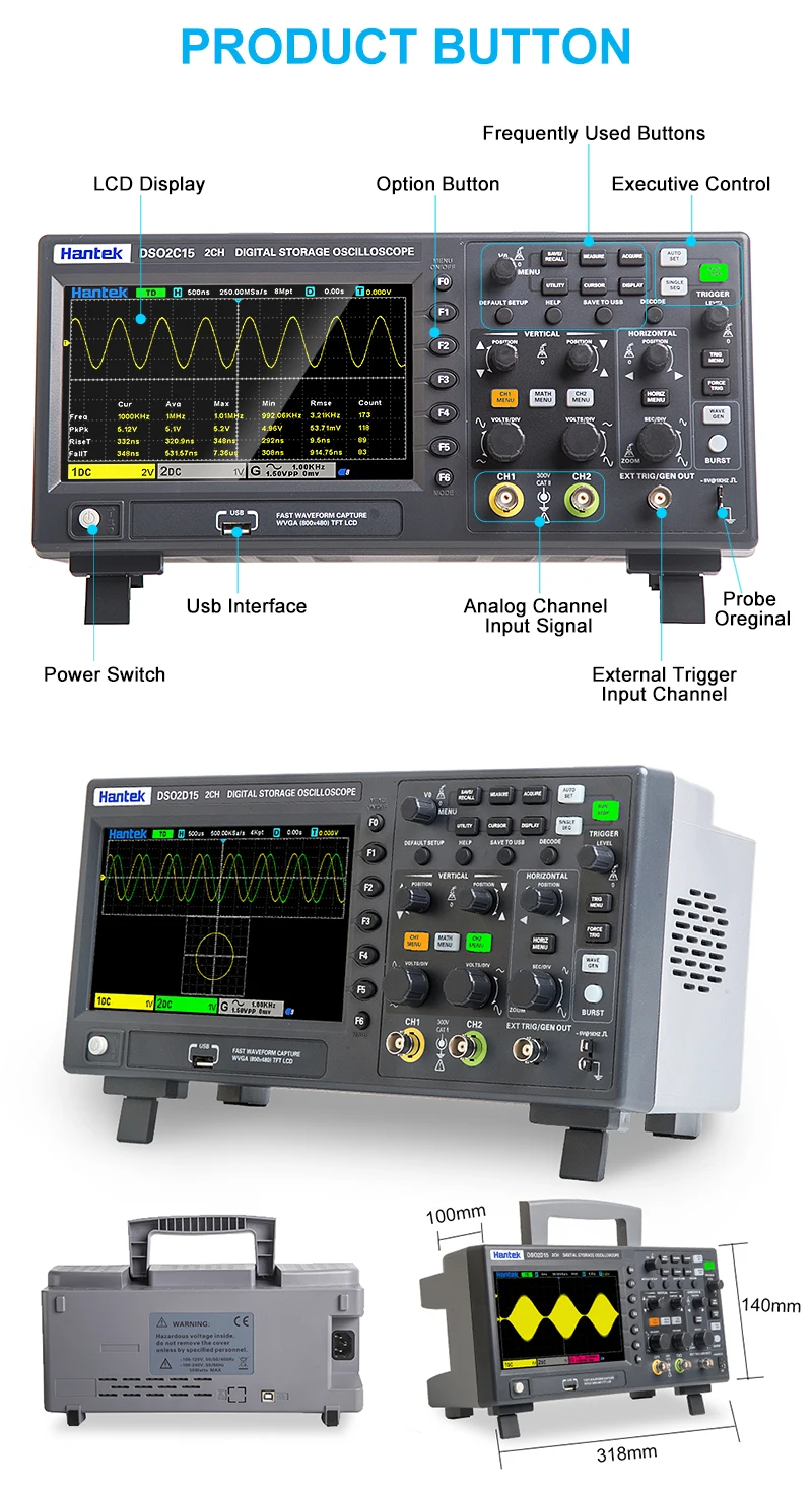 Digital Oscilloscope Sampling DSO2D10 2CH+1CH With Signal Source Signal Generation Oscilloscope