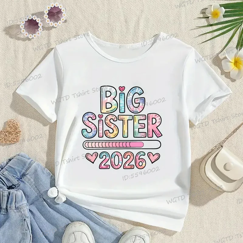 

Футболка для девочек Big Sister 2026, милая футболка с рисунком Kawaii для малышей, забавный подарок на день рождения для девочек, одинаковый наряд для братьев и сестер, детская одежда