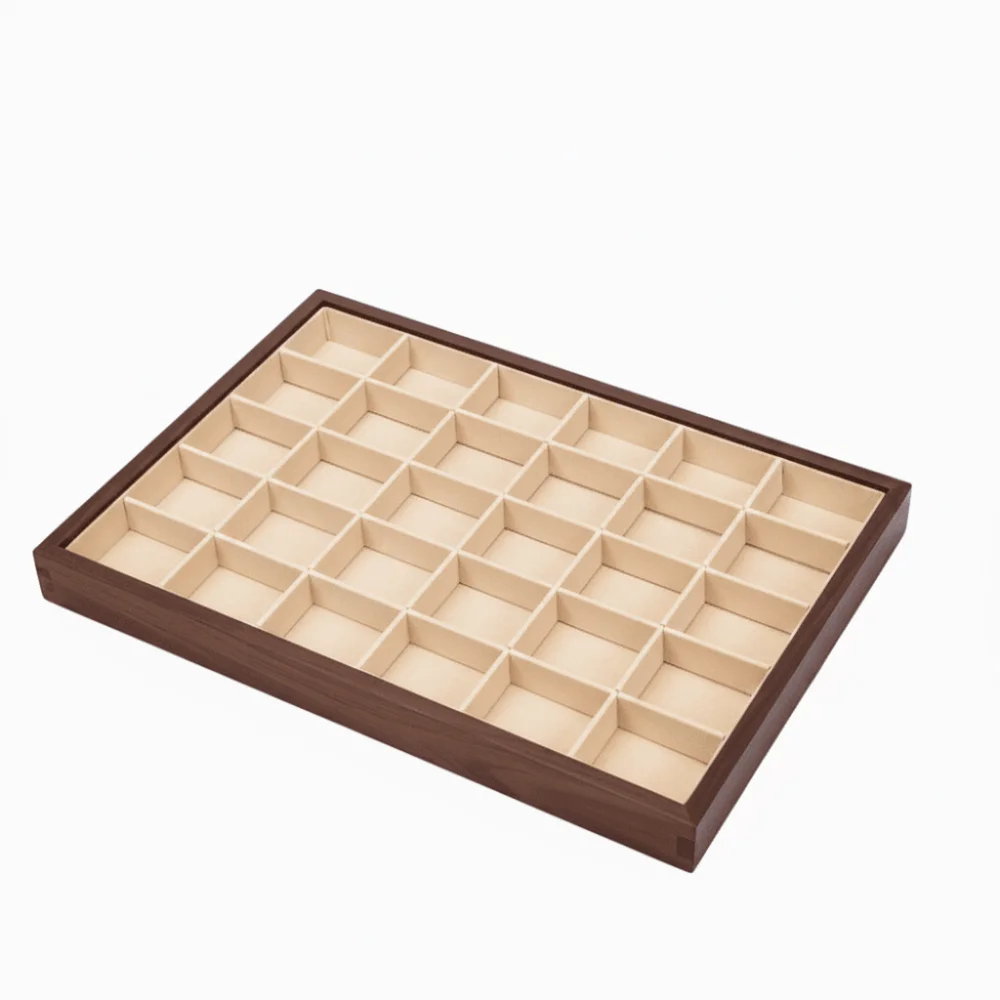 

30 grid Wood Grain Jewelry Tray Walnut Wood Large Capacity Jewelry Boxes Velvet Necklaces Holder Necklace Storage
