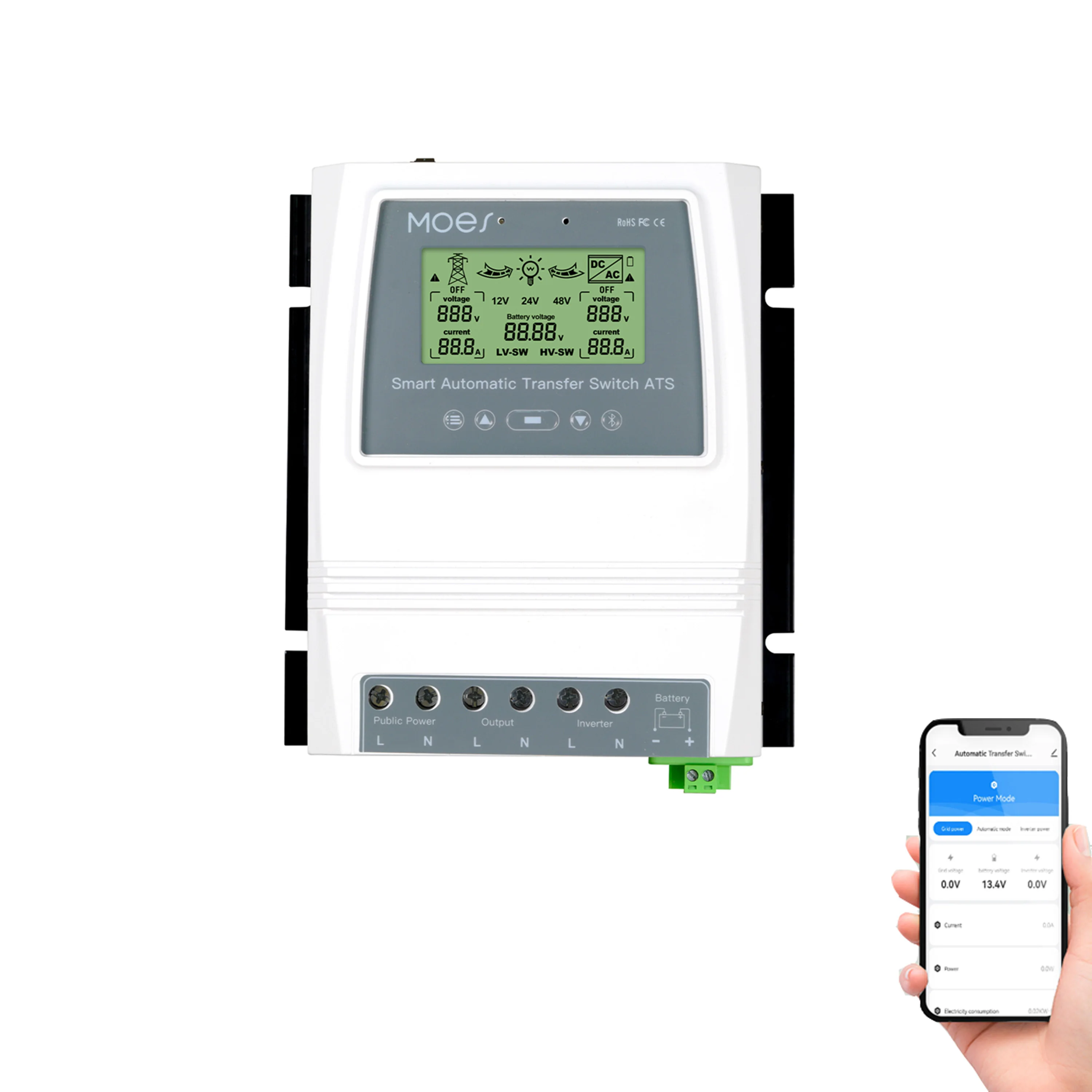 

Change Over Switch Automatically Dual Power Change Over Breaker Relay 80A Blue Tooth Tuya Smartlife APP Wireless Remote Control