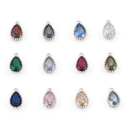 2PCs Copper Birthstone Charms Silver Color Drop Metal Pendants For DIY Making Necklace Earrings Jewelry Findings 8.5mm x 5mm