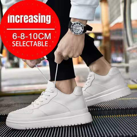 Sneakers Man Elevator Shoes Height Increasing Shoes 6-10cm White Black Taller Shoes Men Leisure Fashion Sports Plus Size 37-46