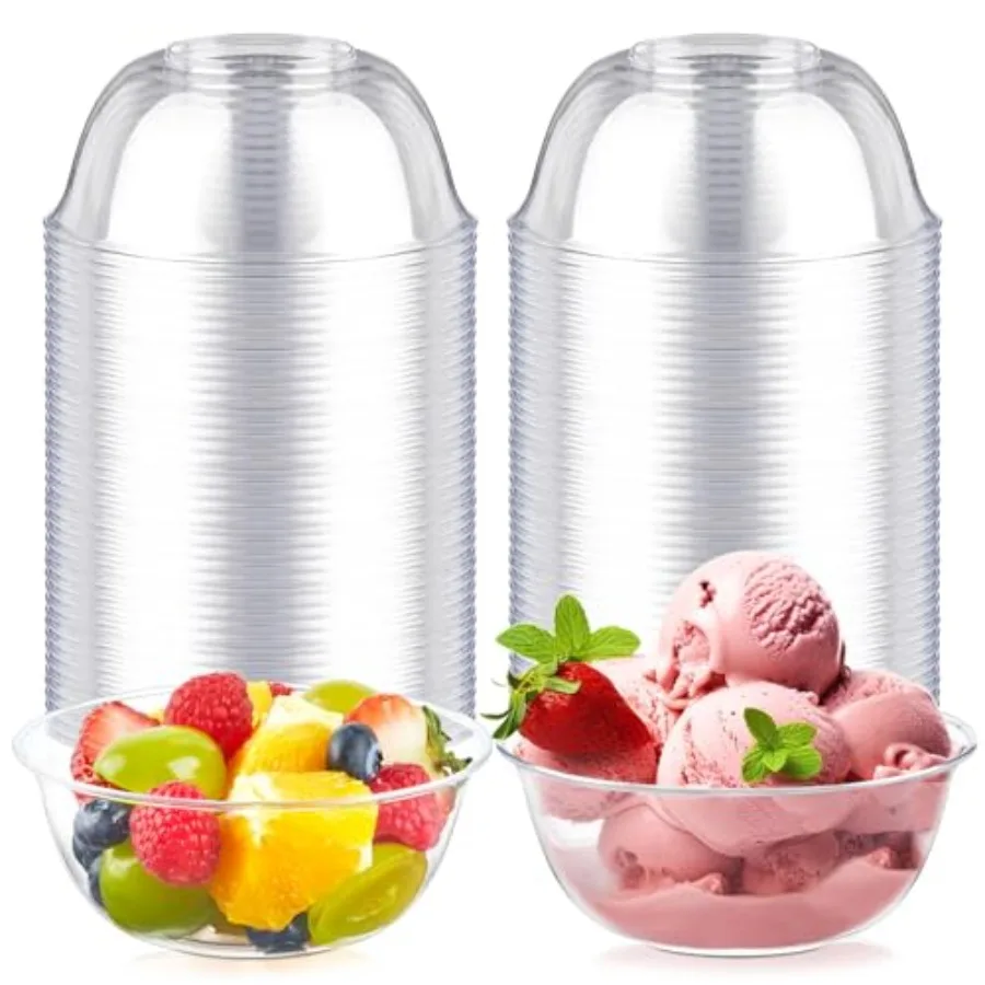

12 oz Small Clear Plastic Bowls, 50 Pack Disposable Hard Plastic Party Serving Bowls for Salads, Ice Creams, Fruit, Desserts, P