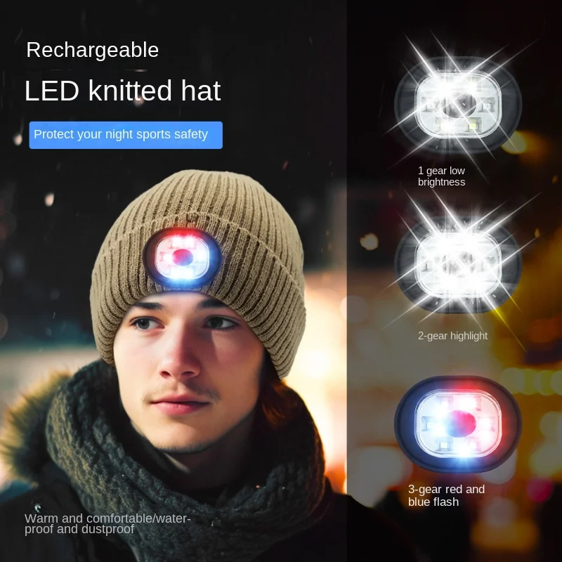 Fashion LED Hats, Rechargeble LED Flashlights Head Lamp Beanie Hats , Unisex Knitted Winter Warm Beanie Caps for Running Fishing